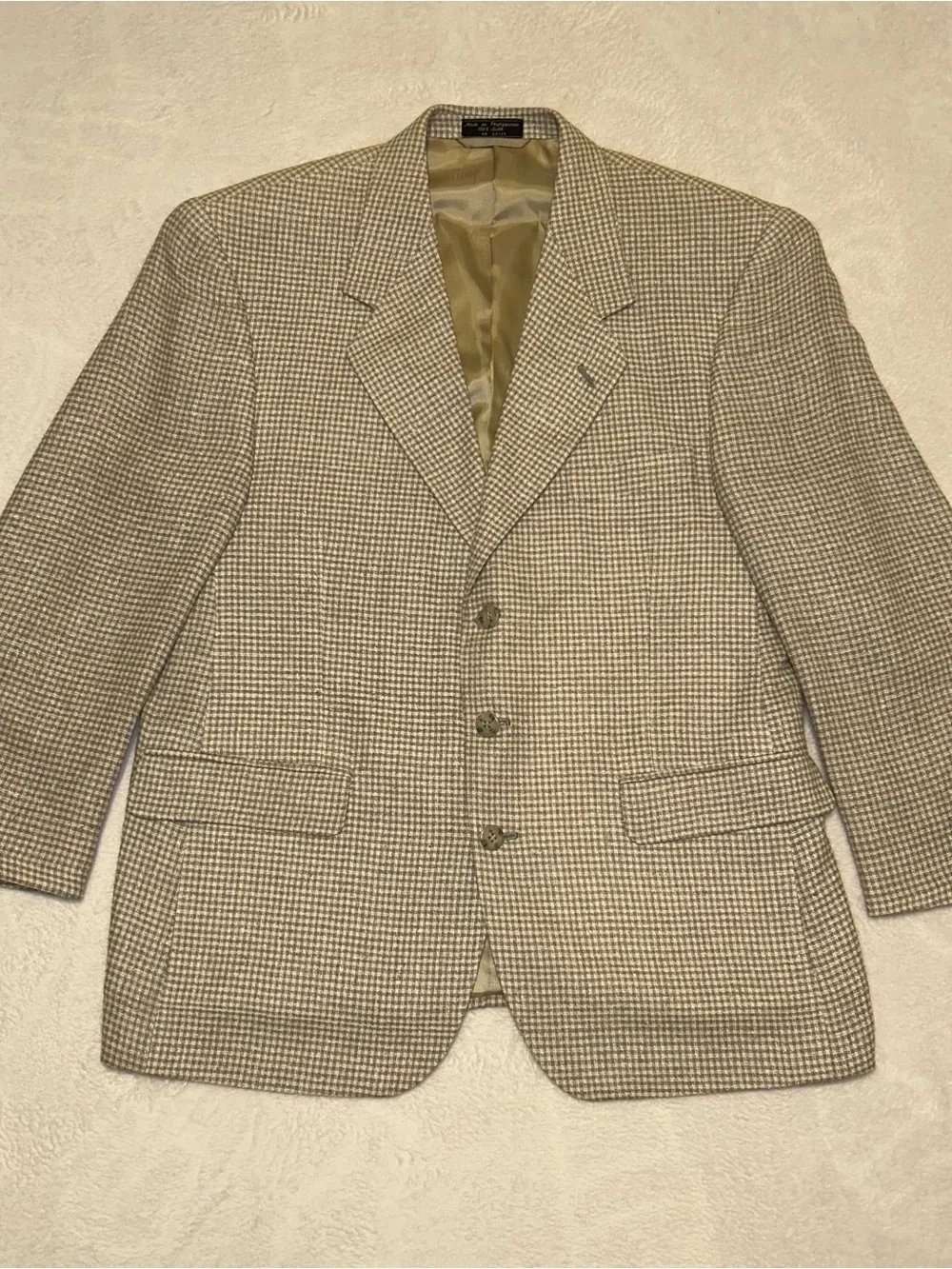 Vintage Bert Pulitzer 42S Beige/Gray Gingham Sport Coat Blazer Mens pure silk